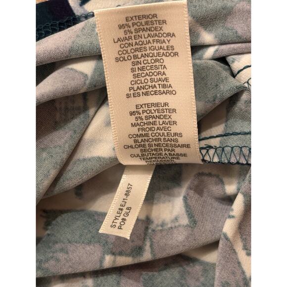 Eliza J Cap Sleeve Faux Wrap Belted Shirred Midi Dress Size 4 Green Blue White - Picture 6 of 10